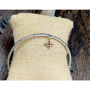 Barse Bright Star Bangle Bracelet- Hammered Silver & Bronze- NWT